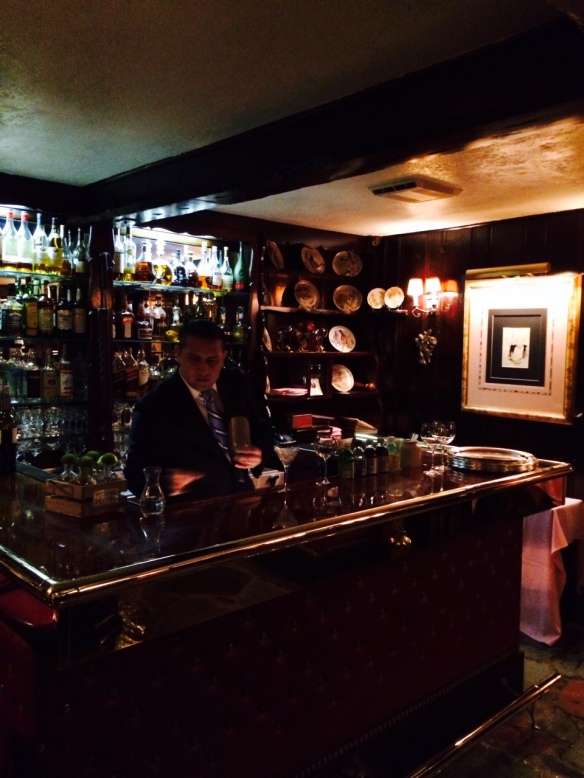 The bar at Bedford's La Cremaillere Restaurant (just over the Greenwich line), the perfect place to observe Gideon's birthday...